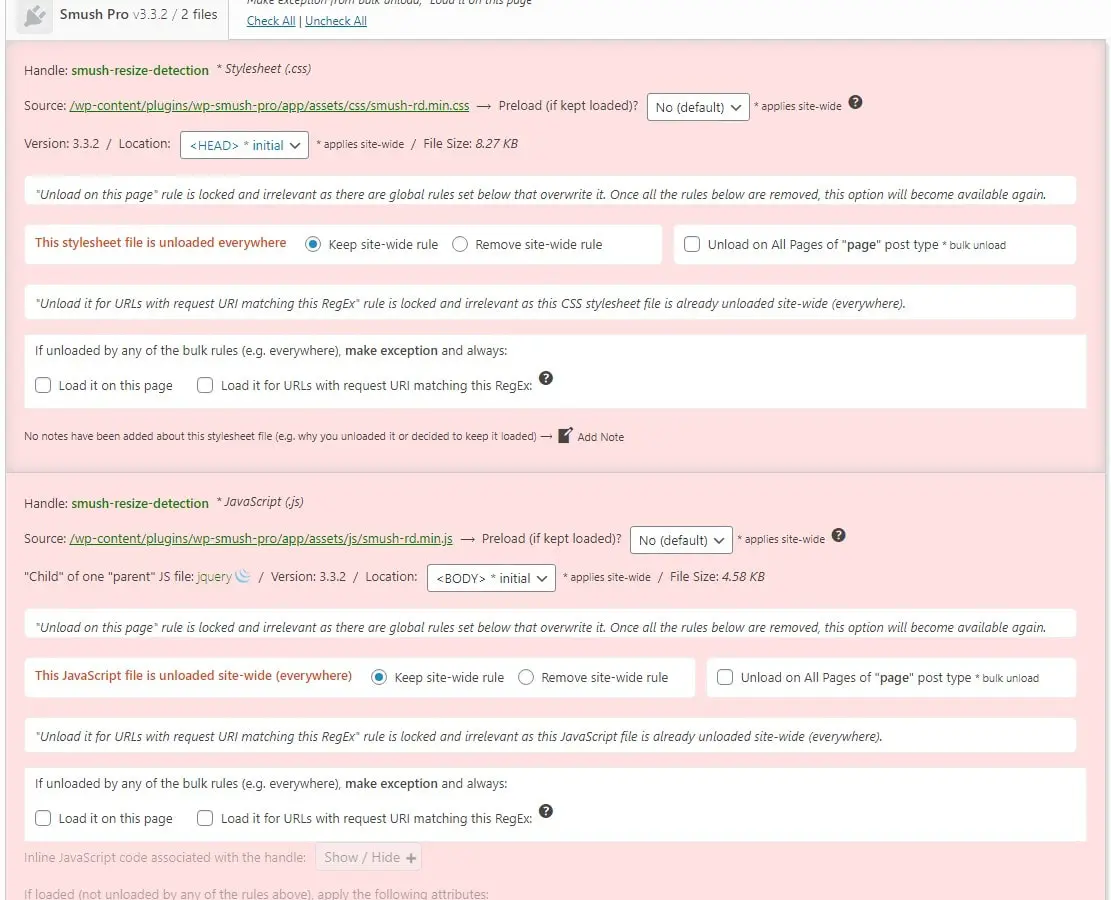 Asset CleanUP Pro Smush Pro unload remove unused CSS and JS