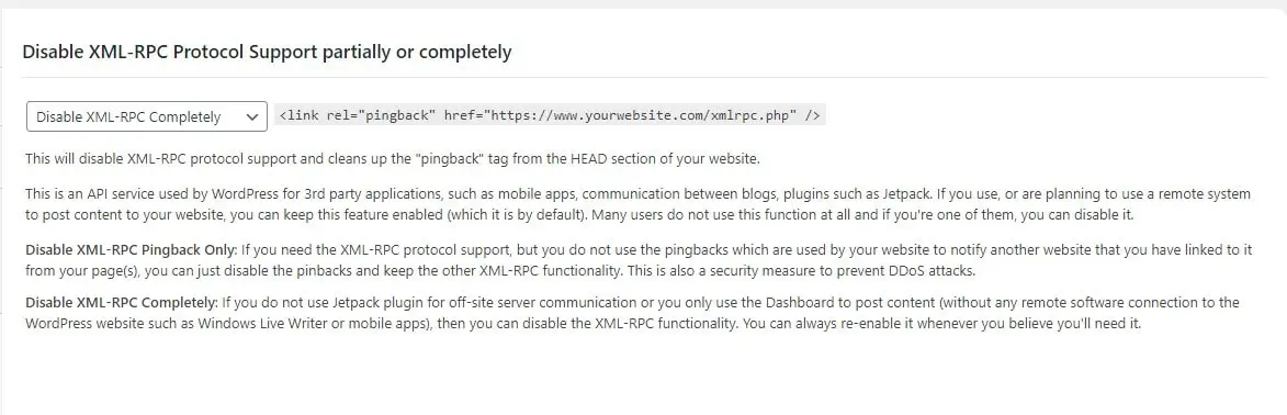 Asset CleanUp Pro Disable XML-RPC Protocol Support partially or completely